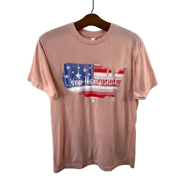 New Hampshire Graphic T-Shirt Size Medium Orange USA Map Flag Print Cotton Soft - Picture 1 of 6